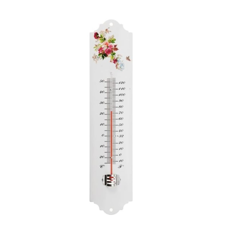 Thermométre mural métal extérieur en époxy Blanc fleurs H 30 X 6 5 X