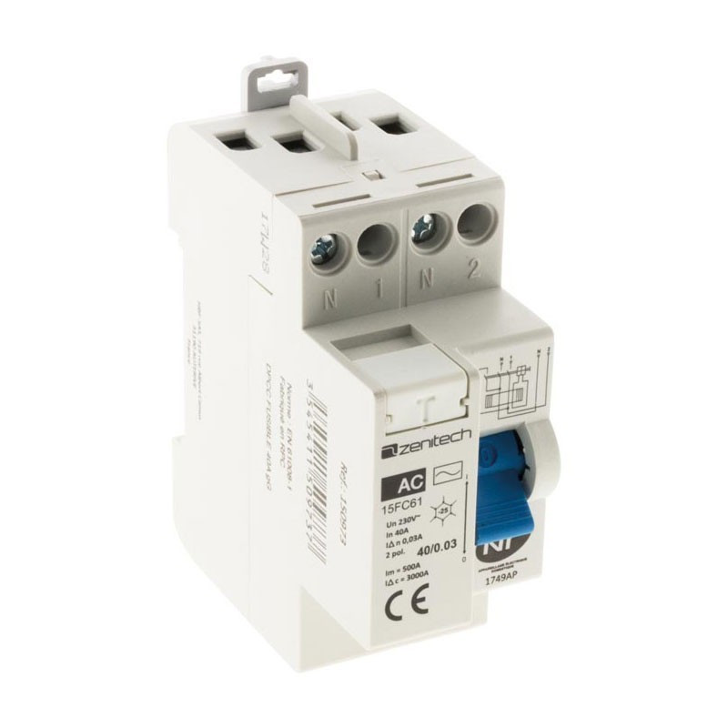 Earth leakage switch type AC 40/2-30mA NC - Zenitech