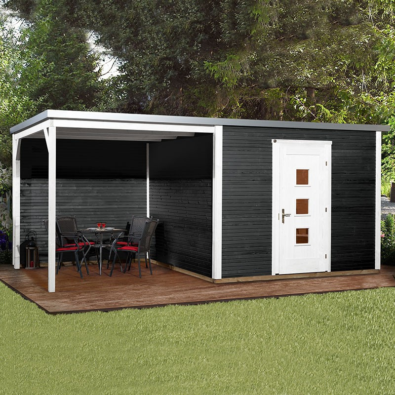 Abri de jardin 413B avec auvent 300 cm - 13.29 m² - Anthracite - Weka